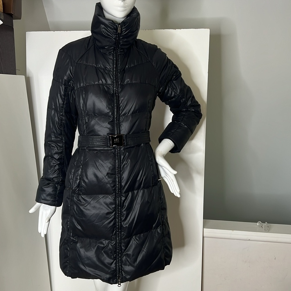 add Down Sz 6 Puffer Zip Belted Black Coat